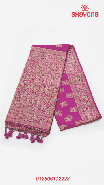 Violet Red Banarasi Soft Silk Saree – Royal Hues, Regal Weaves