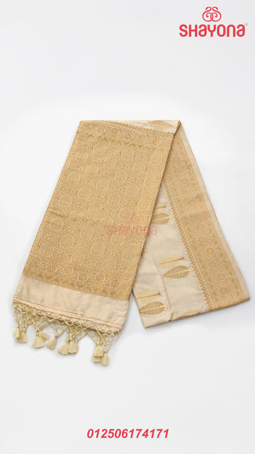 Ivory White Weaved Banarasi Soft Silk Saree