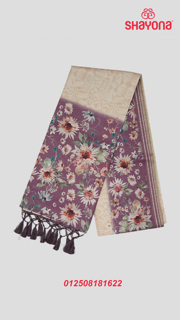 Dark Lavander & Almond Weaved Tussa Cotton Saree with Multicoloured Floral Butta Jaal