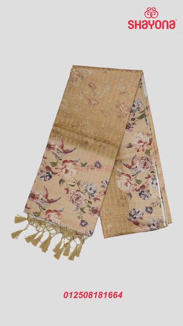 Light Gold Tussa Based Cotton Saree with Multicoloured Floral Jaal