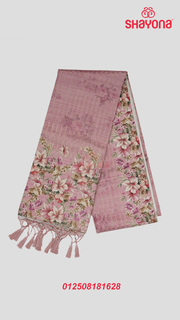 Pink Tussa Based Cotton Saree with Multicoloured Floral Jaal