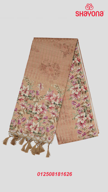 Light Peach Tussa Based Cotton Saree with Multicoloured Floral Jaal
