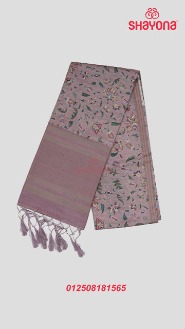 Rose Gold Tussa Based Cotton Saree with Multicoloured Floral Jaal