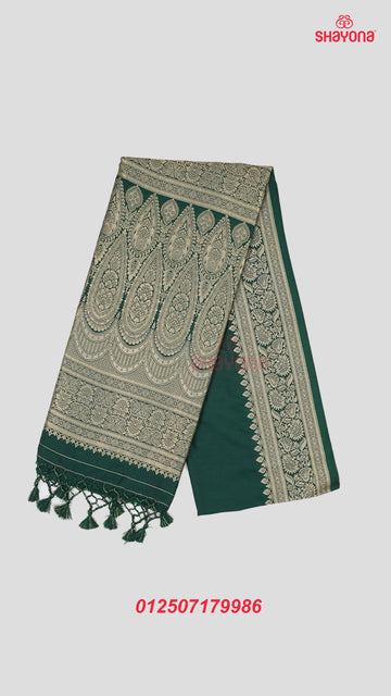 Pomona Green Banarasi Soft Silk Saree with Plain Gala & Nakshi Border