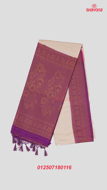 Dark Magenta & Ivory Banarasi Soft Silk Saree with Golden Jaal Butti & Heavy Pallav