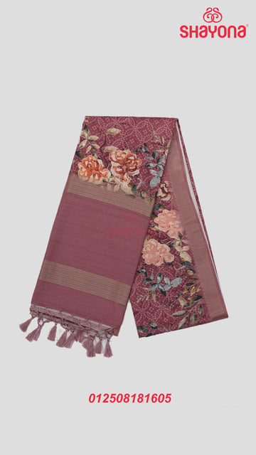 Rose Gold Tussa Cotton Saree with Bandhani Jaal & Floral Border