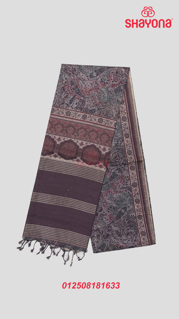 Dark Rose Gold Tussa Cotton Saree with Digital Printed Jaal
