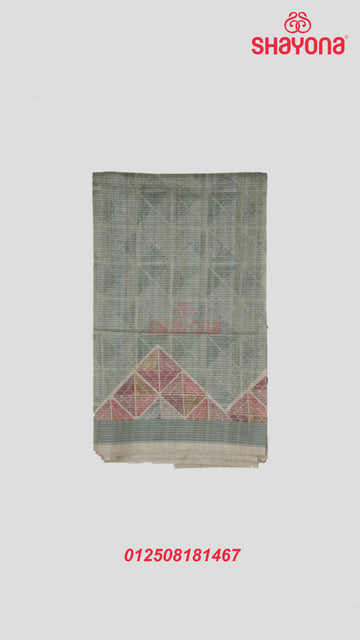 Aqua Tussa Based Cotton Saree with Digital Square Diamond Design