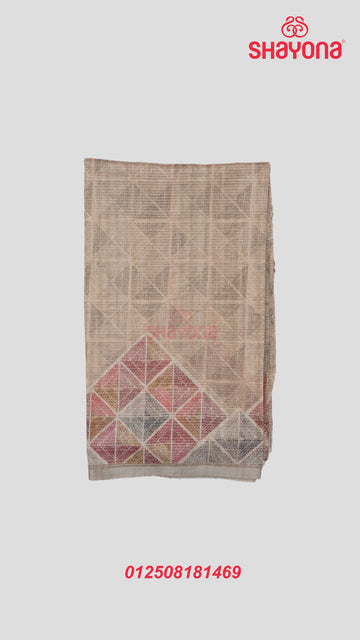 Light Gold Tussa Based Cotton Saree with Digital Geometric Design