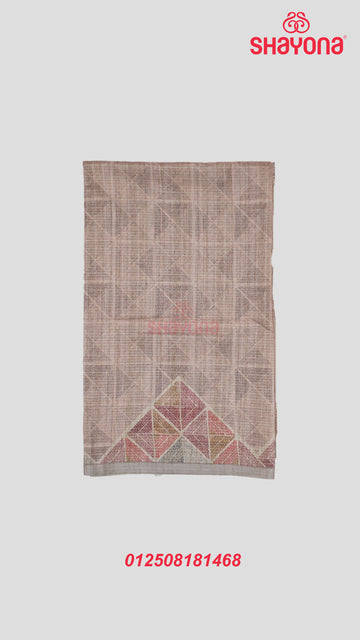 Light Rose Gold Tussa Based Cotton Saree with Digital Diamond Square Design