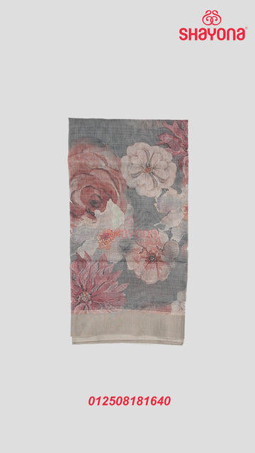 Light Slate Gray Tussa Based Cotton Saree with Floral Digital Print