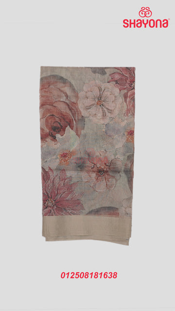 Almond Tussa Based Cotton Saree with Digital Floral Print