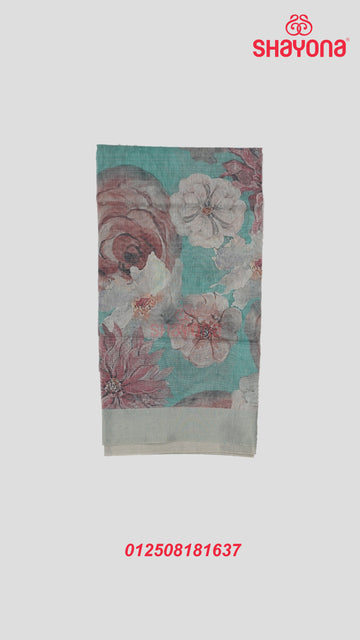 Light Cadet Blue Tussa Based Cotton Saree with Floral Digital Print