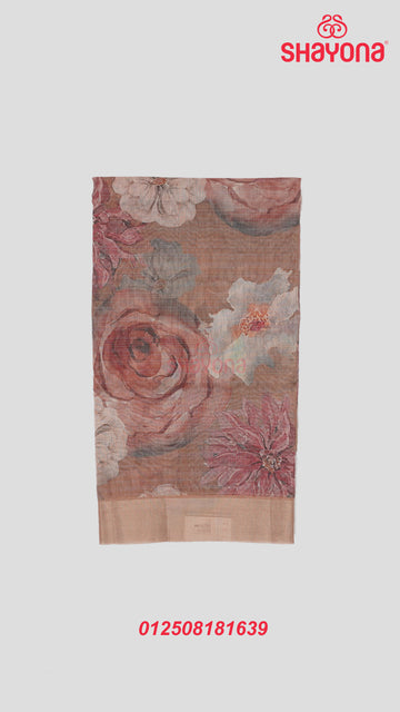 Light Peach Tussa Based Cotton Saree with Floral Digital Print