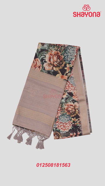 Rosy Gray & Multicolour Tussa Cotton Saree – Where Tradition Meets Modern Charm