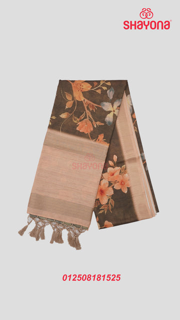 Dark Mehendi Green Weaved Tussa Cotton Saree with Multicoloured Floral Butta Jaal