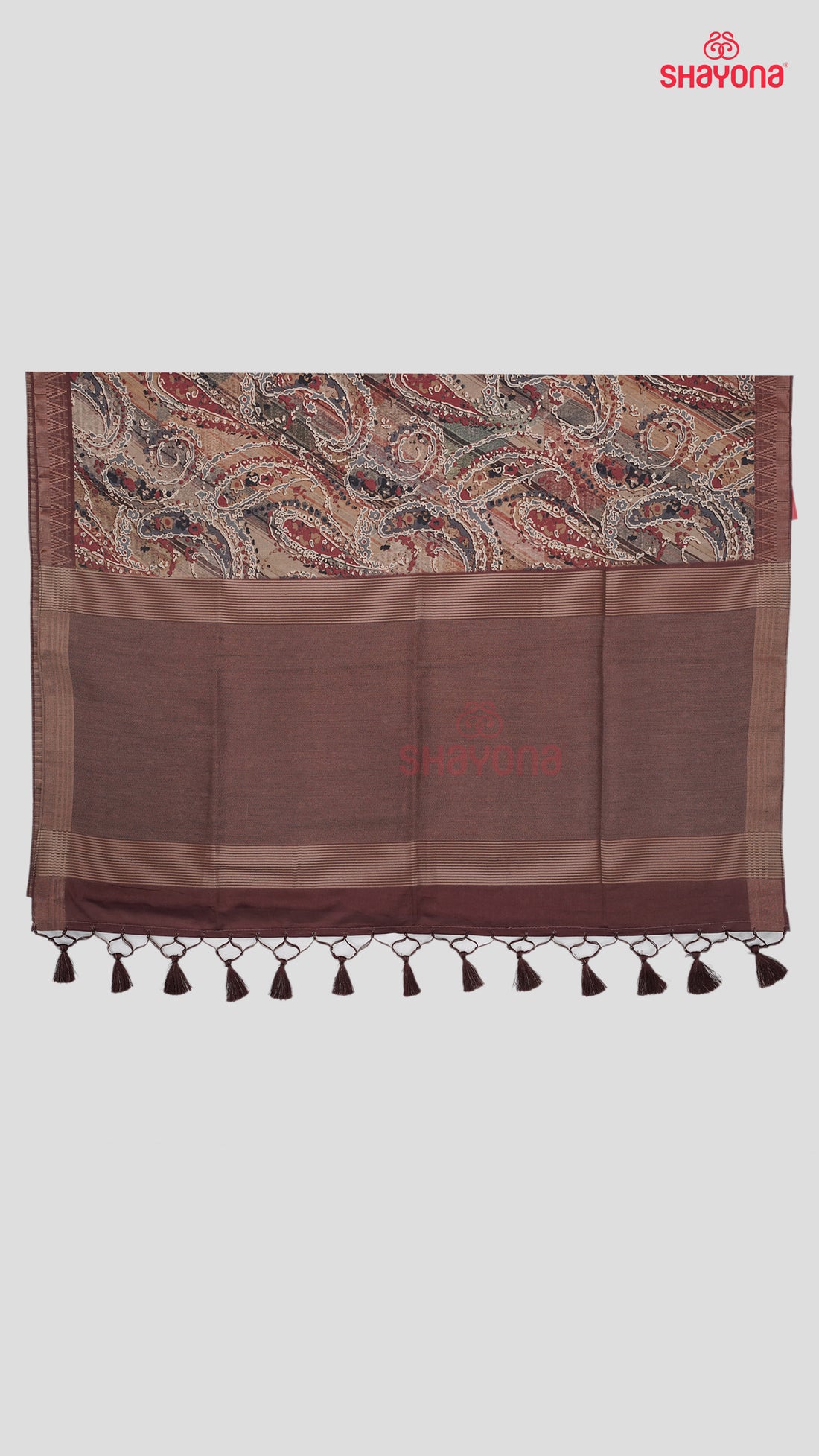 Dark Rose Gold Tussa Cotton Saree with Digital Buttis & Jaal
