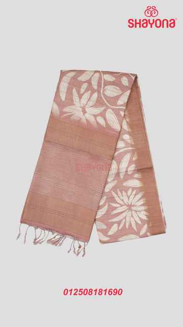 Rose Gold Tussa Based Cotton Saree with Ivory Floral Jaal