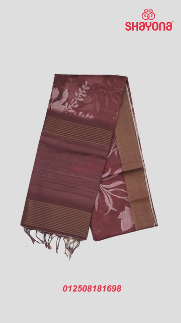 Dark Rose Gold Tussa Based Cotton Saree with Light Rose Gold Floral Jaal