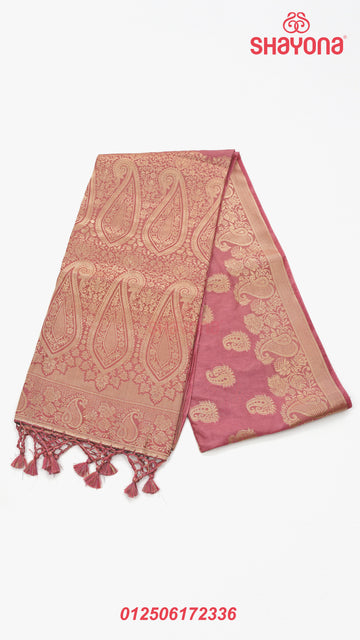 Medium Onion Banarasi Soft Silk Saree – A Delicate Balance of Elegance and Grace