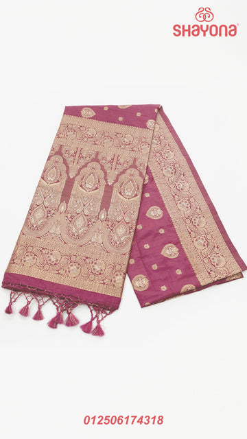 Dark Onion Banarasi Soft Silk Saree – Woven Royalty for Every Occasion