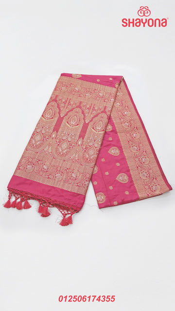 Dark Onion Banarasi Soft Silk Saree – Subtle Elegance with Royal Weave