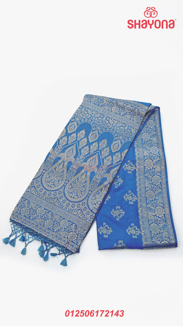 Dark Steel Blue Banarasi Soft Silk Saree – A Timeless Weave of Elegance