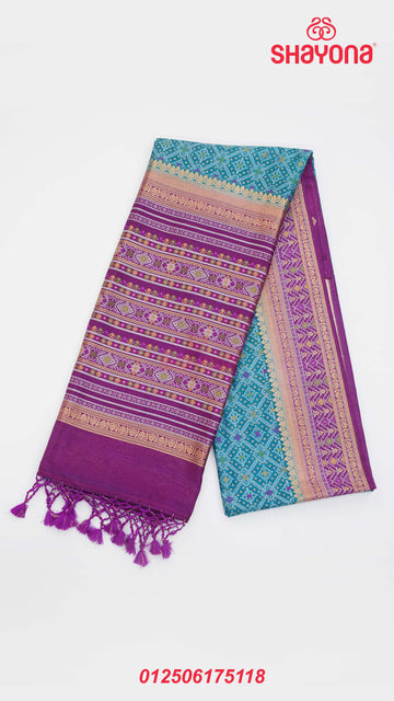 Cadet Blue & Dark Magenta Ghicha Art Silk Saree