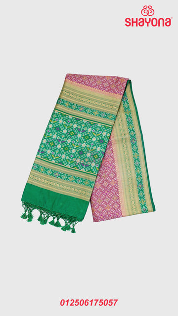 Medium Onion & Green Ghicha Art Silk Saree