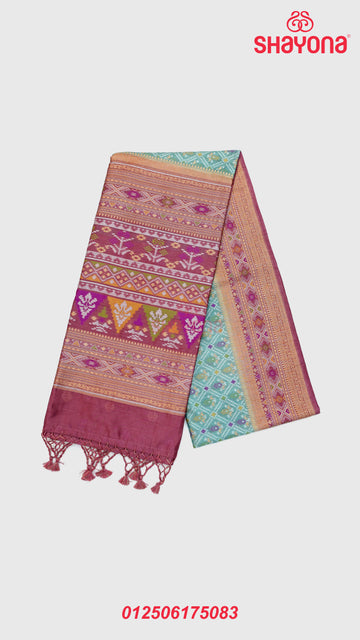 elegant Pestal Sky Blue & Medium Onion Ghicha Art Silk Saree