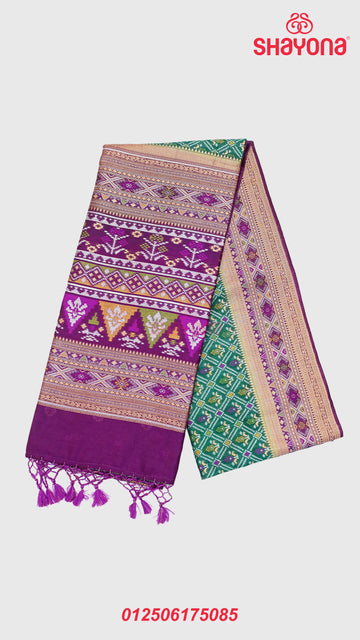 Pomona Green & Dark Purple Ghicha Art Silk Saree