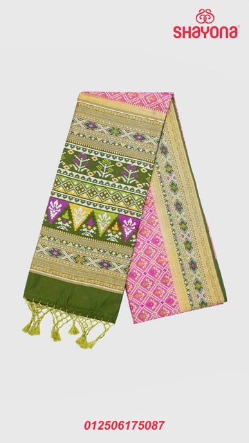 stunning Onion Pink & Dark Mehendi Green Ghicha Art Silk Saree