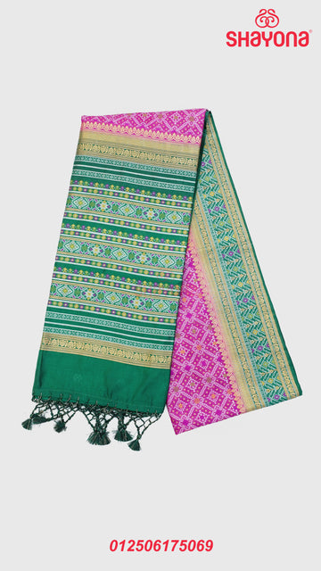 Dark Violet Red & Dark Green Ghicha Art Silk Saree