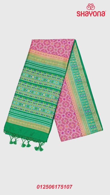 Dark Pink & Sea Green Ghicha Art Silk Saree – A Heritage of Vibrance