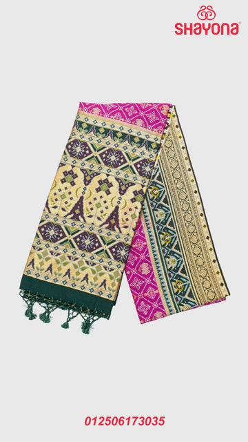 Dark Violet Red & Pomona Green Ghicha Art Silk Saree