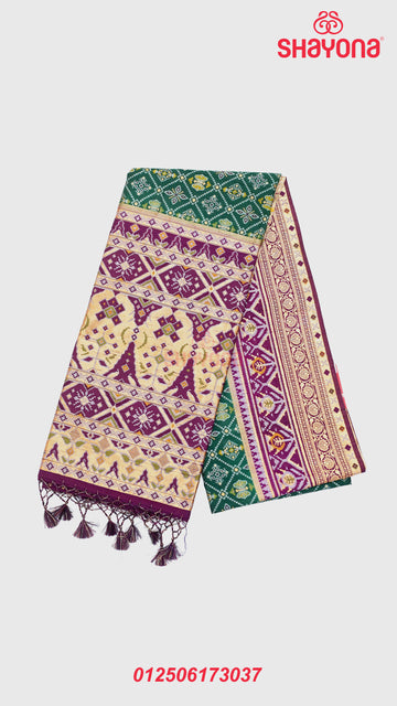 Pomona Green & Dark Purple Ghicha Art Silk Saree