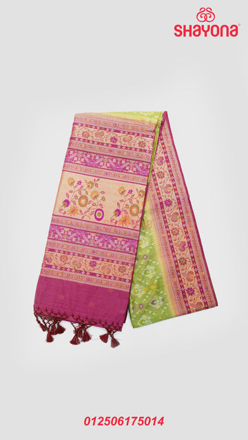 Light Olive & Medium Onion Ghicha Art Silk Saree