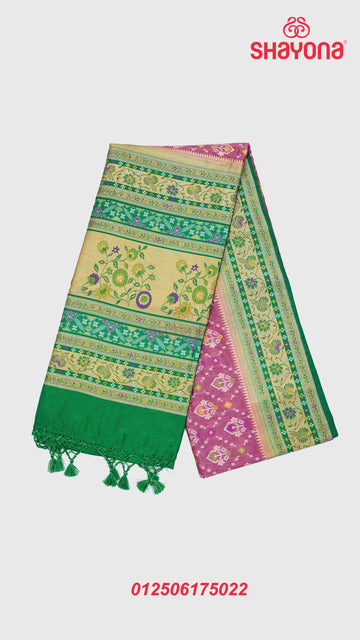 Onion & Green coloured Ghicha Art Silk Saree