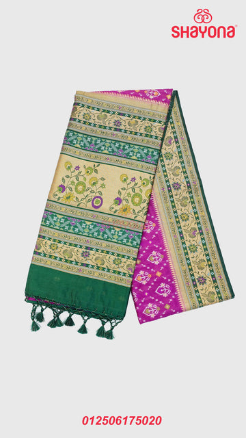 Dark Violet Red & Pomona Green Ghicha Art Silk Saree