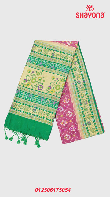 Medium Onion & Pomona Green Ghicha Art Silk Saree with Minakari work