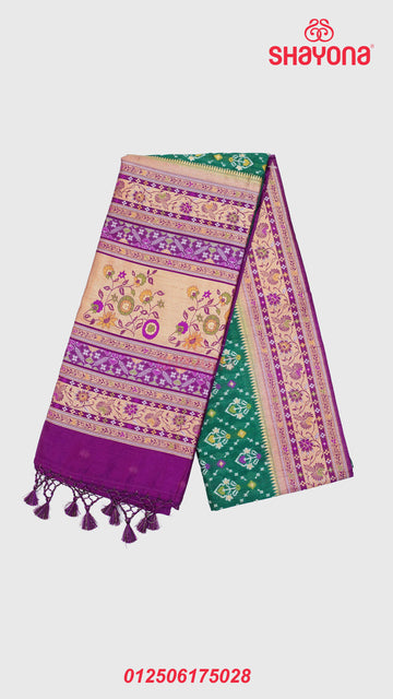 Pomona Green & Dark Purple Ghicha Art Silk Saree