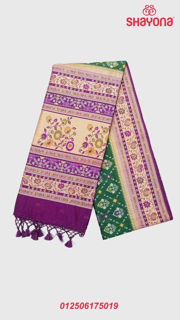 Dark Green & Dark Purple Ghicha Art Silk Saree