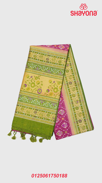 Onion & Dark Mehendi Green Ghicha Art Silk Saree with Minakari Work