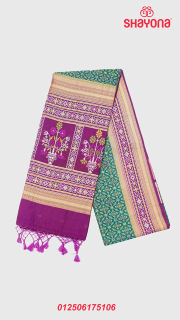 Pomona Green & Dark Purple Ghicha Art Silk Saree: