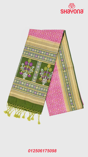 Onion & Dark Green Ghicha Art Silk Saree