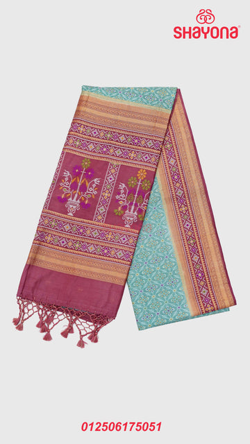 Pestal Sky Blue & Medium Onion coloured Ghicha Art Silk Saree