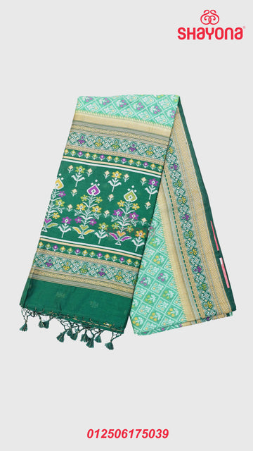 Medium Green & Pomona Green Ghicha Art Silk Saree