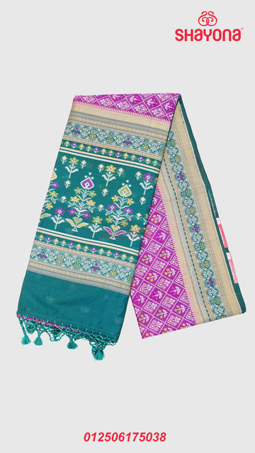 Purple & Deep Steel Blue Ghicha Art Silk Saree