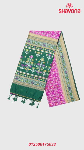 Dark Violet Red & Pomona Green Ghicha Art Silk Saree
