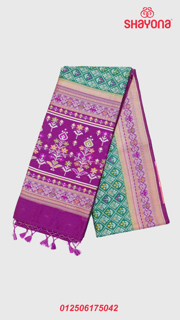 Pomona Green & Dark Purple Ghicha Art Silk Saree
